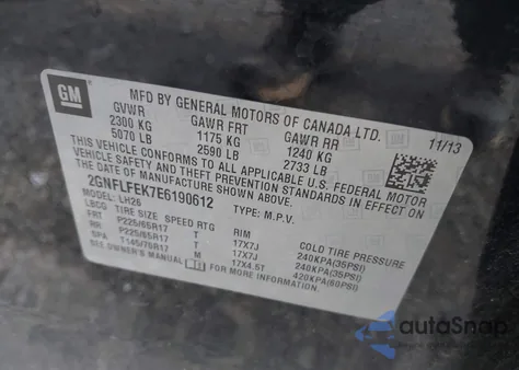 2014 Chevrolet Equinox 1Lt из США, поврежденный, VIN 2GNFLFEK7E6190612